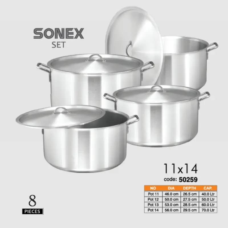 Sonex Cooking Pots  Set 11/14 Metal Finish