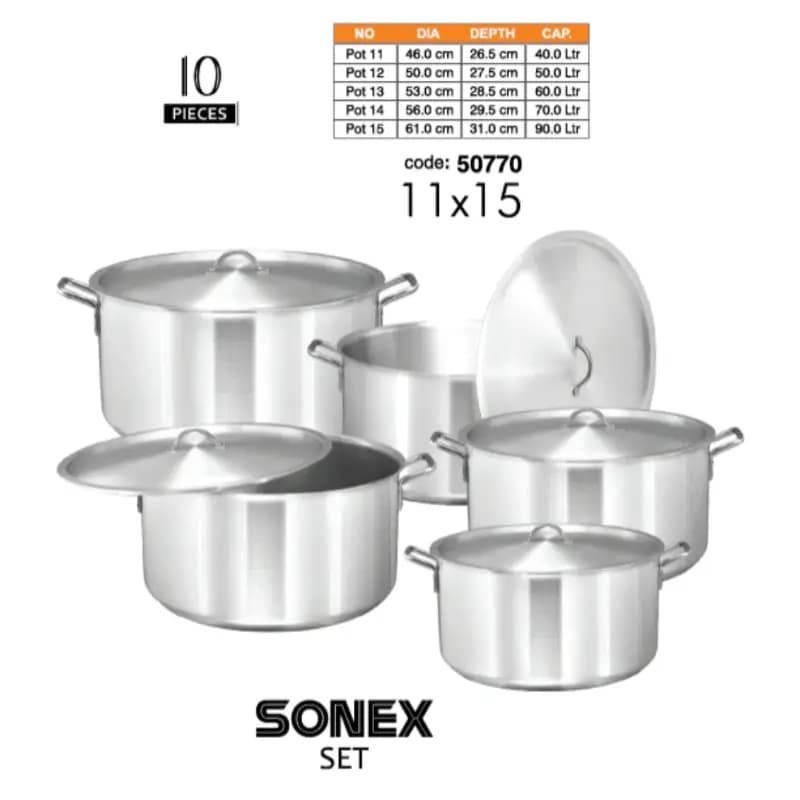 Sonex Cooking Pots  Set 11/15 Metal Finish
