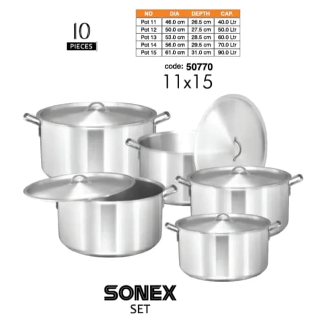 Sonex Cooking Pots  Set 11/15 Metal Finish