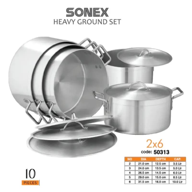 Sonex Heavy Ground Cooking Pots 5 Pcs Set 26 Metal Finish