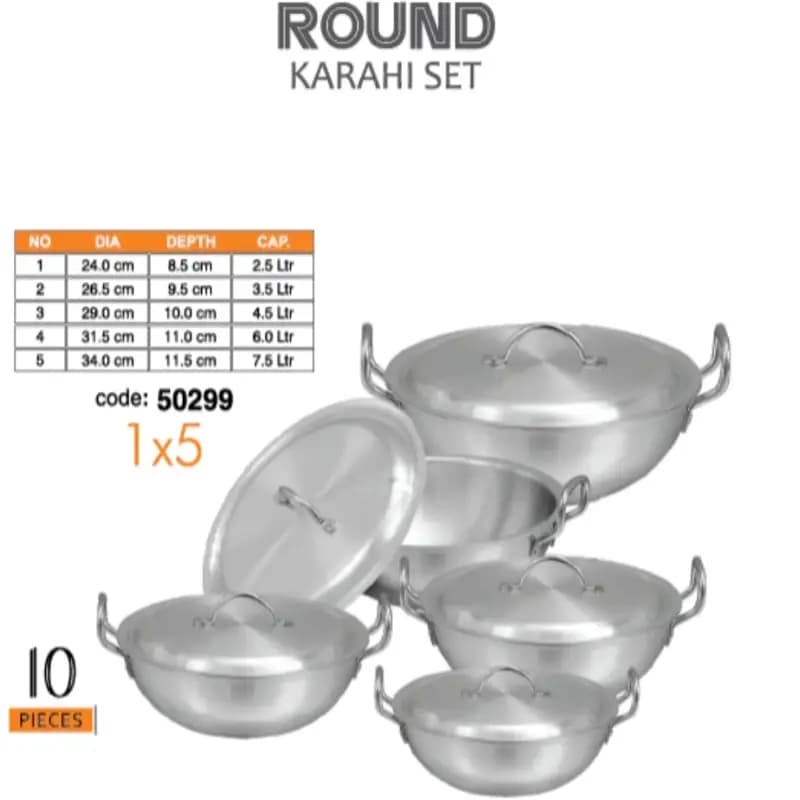 Sonex Round Karahi Set 1 To 5 Metal Finish