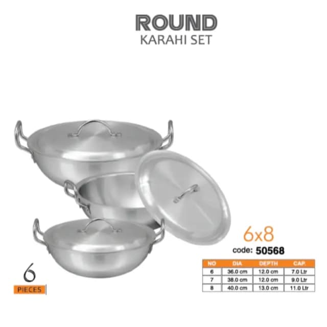Sonex Round Karahi Set 6 to 8 Metal Finish