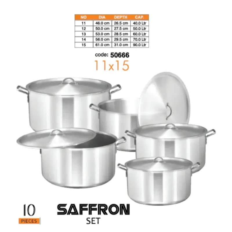 Sonex Saffron Pot Set 5 Pcs 11 to 15 Metal Finish