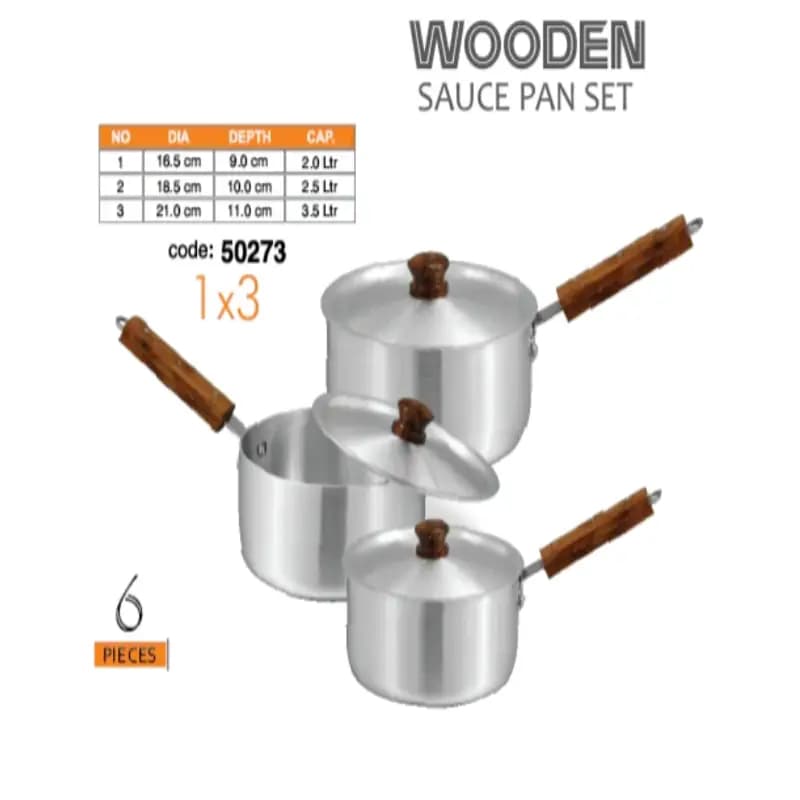 Sonex Sauce Pan Wooden Hanlde With Lid Set 1 to 3 Metal Finish